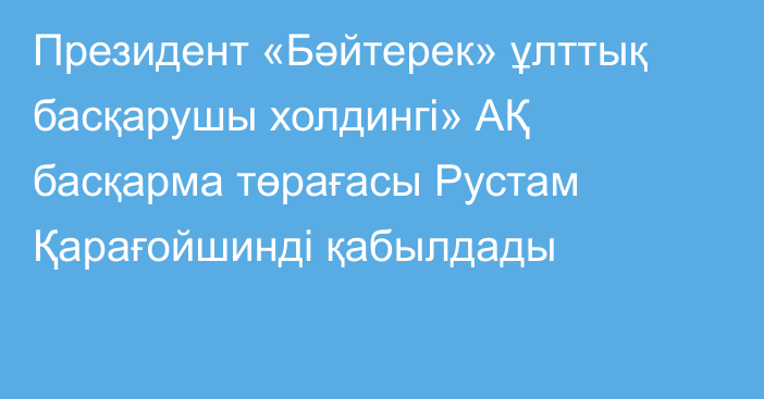 Президент «Бәйтерек» ұлттық басқарушы холдингі» АҚ басқарма төрағасы Рустам Қарағойшинді қабылдады