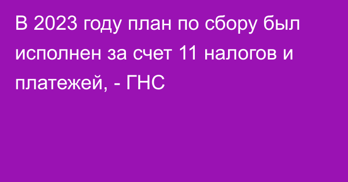 В 2023 году план по сбору был исполнен за счет 11 налогов и платежей, - ГНС