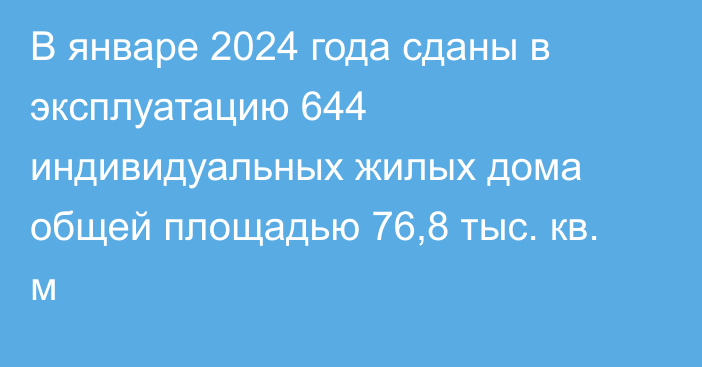 В январе 2024 года сданы в эксплуатацию 644 индивидуальных жилых дома общей площадью 76,8 тыс. кв. м