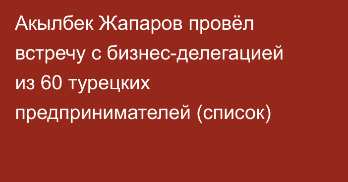 Акылбек Жапаров провёл встречу с бизнес-делегацией из 60 турецких предпринимателей (список)