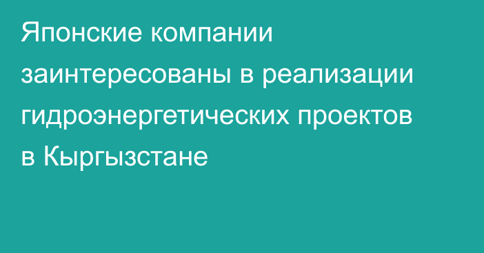 Японские компании заинтересованы в реализации гидроэнергетических проектов в Кыргызстане