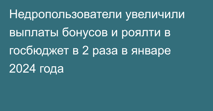 Недропользователи увеличили выплаты бонусов и роялти в госбюджет в 2 раза в январе 2024 года