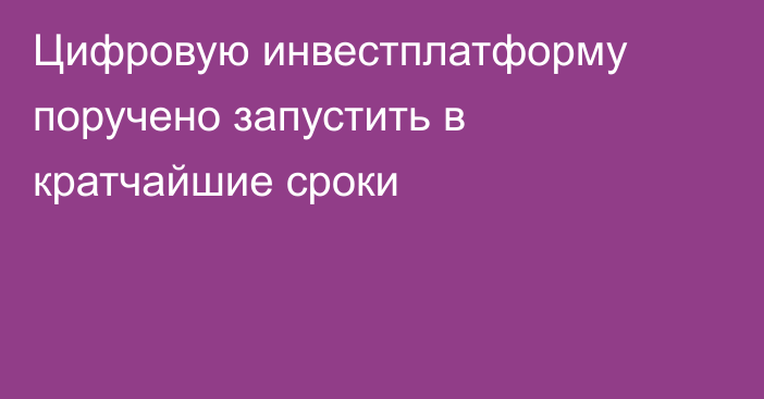 Цифровую инвестплатформу поручено запустить в кратчайшие сроки