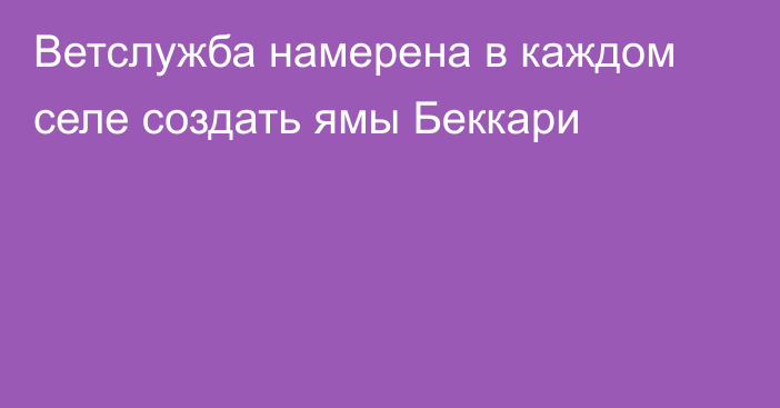 Ветслужба намерена в каждом селе создать ямы Беккари 