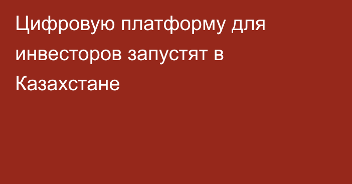 Цифровую платформу для инвесторов запустят в Казахстане