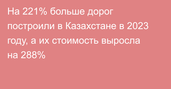 На 221% больше дорог построили в Казахстане в 2023 году, а их стоимость выросла на 288%