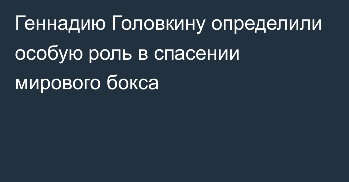 Геннадию Головкину определили особую роль в спасении мирового бокса