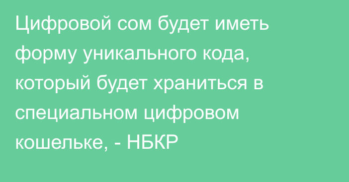 Цифровой сом будет иметь форму уникального кода, который будет храниться в специальном цифровом кошельке, - НБКР