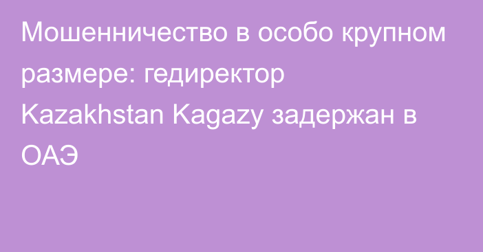 Мошенничество в особо крупном размере: гедиректор Kazakhstan Kagazy задержан в ОАЭ