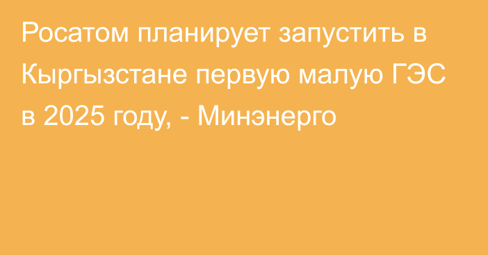 Росатом планирует запустить в Кыргызстане первую малую ГЭС в 2025 году, - Минэнерго