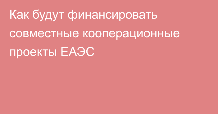 Как будут финансировать совместные кооперационные проекты ЕАЭС