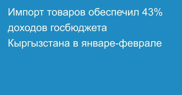 Импорт товаров обеспечил 43% доходов госбюджета Кыргызстана в январе-феврале