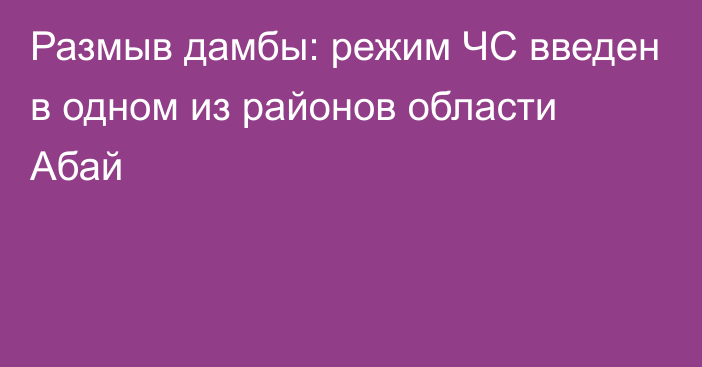 Размыв дамбы: режим ЧС введен в одном из районов области Абай