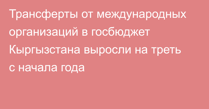 Трансферты от международных организаций в госбюджет Кыргызстана выросли на треть с начала года