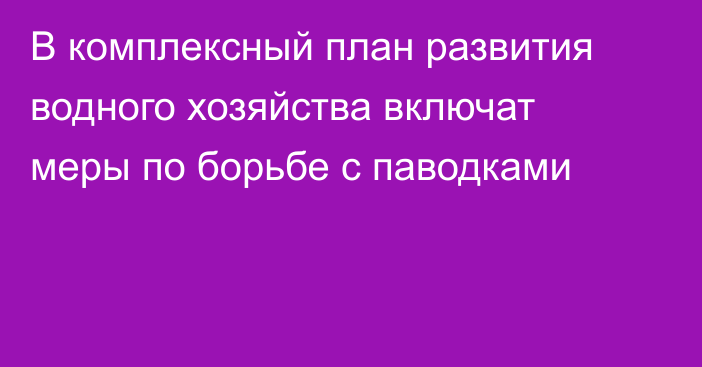 В комплексный план развития водного хозяйства включат меры по борьбе с паводками