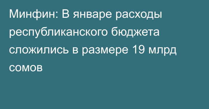 Минфин: В январе расходы республиканского бюджета сложились в размере 19 млрд сомов