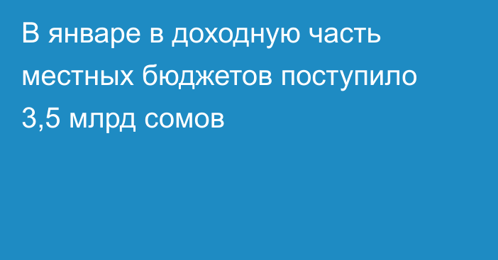 В январе в доходную часть местных бюджетов поступило 3,5 млрд сомов