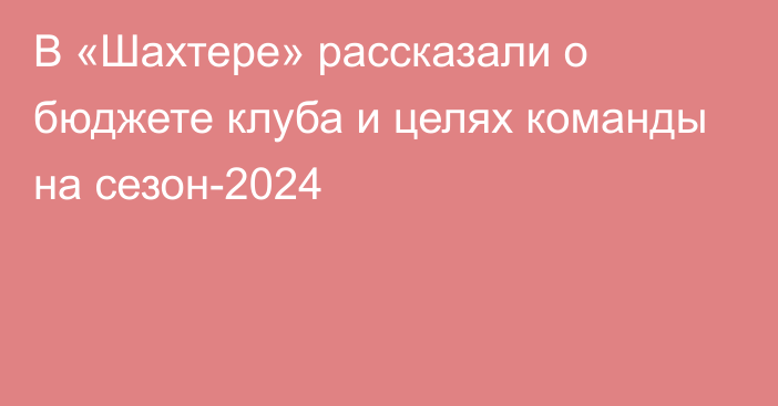 В «Шахтере» рассказали о бюджете клуба и целях команды на сезон-2024