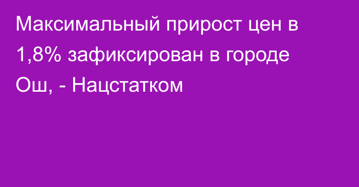 Максимальный прирост цен в 1,8% зафиксирован в городе Ош, - Нацстатком