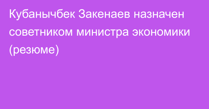 Кубанычбек Закенаев назначен советником министра экономики (резюме)