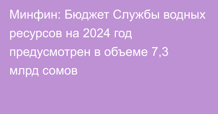 Минфин: Бюджет Службы водных ресурсов на 2024 год предусмотрен в объеме 7,3 млрд сомов