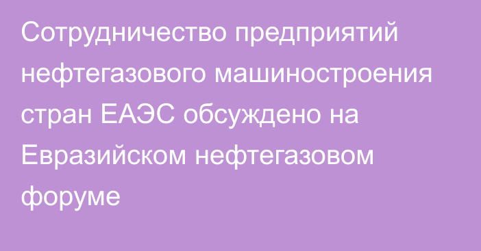 Сотрудничество предприятий нефтегазового машиностроения стран ЕАЭС обсуждено на Евразийском нефтегазовом форуме