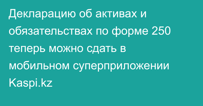 Декларацию об активах и обязательствах по форме 250 теперь можно сдать в мобильном суперприложении Kaspi.kz