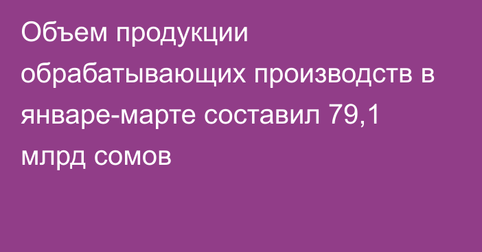 Объем продукции обрабатывающих производств в январе-марте составил 79,1 млрд сомов