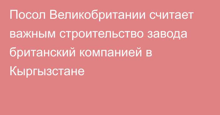 Посол Великобритании считает важным строительство завода британский компанией в Кыргызстане