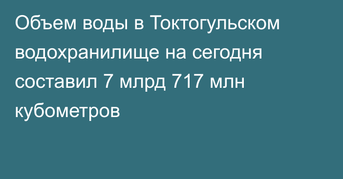 Объем воды в Токтогульском водохранилище на сегодня составил 7 млрд 717 млн кубометров