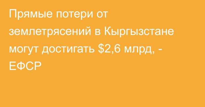 Прямые потери от землетрясений в Кыргызстане могут достигать $2,6 млрд, - ЕФСР