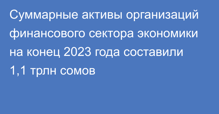 Суммарные активы организаций финансового сектора экономики на конец 2023 года составили 1,1 трлн сомов