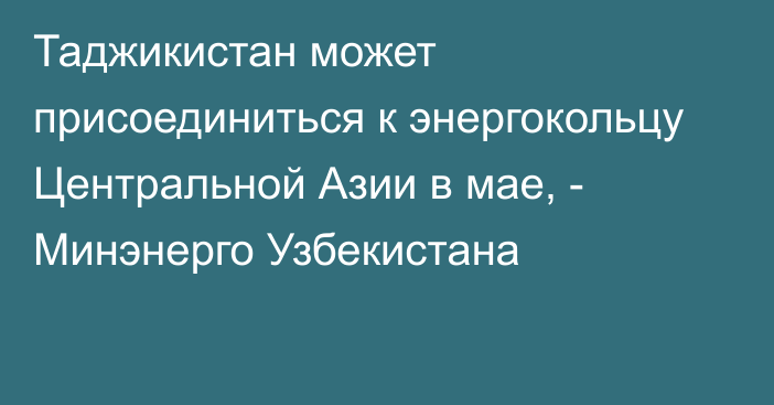 Таджикистан может присоединиться к энергокольцу Центральной Азии в мае, - Минэнерго Узбекистана