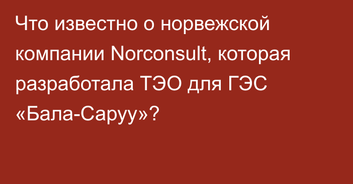 Что известно о норвежской компании Norconsult, которая разработала ТЭО для ГЭС «Бала-Саруу»?