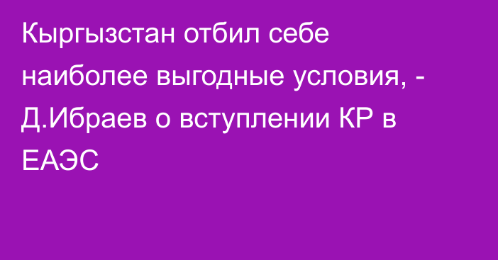 Кыргызстан отбил себе наиболее выгодные условия, - Д.Ибраев о вступлении КР в ЕАЭС