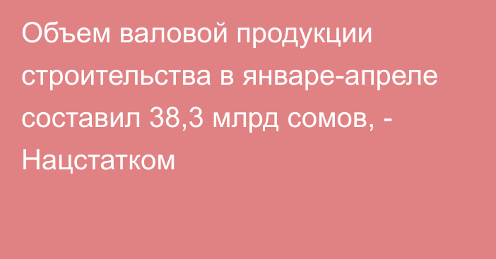 Объем валовой продукции строительства в январе-апреле составил 38,3 млрд сомов, - Нацстатком