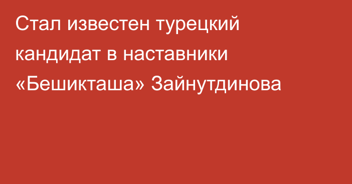 Стал известен турецкий кандидат в наставники «Бешикташа» Зайнутдинова