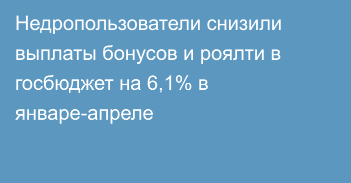 Недропользователи снизили выплаты бонусов и роялти в госбюджет на 6,1% в январе-апреле 