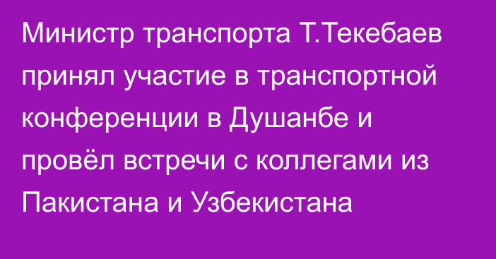 Министр транспорта Т.Текебаев принял участие в транспортной конференции в Душанбе и провёл встречи с коллегами из Пакистана и Узбекистана