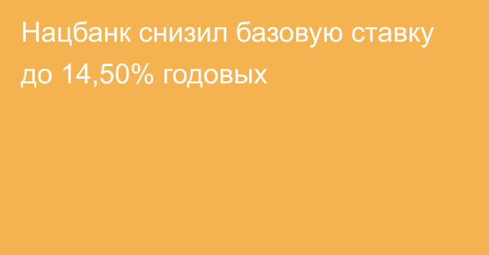 Нацбанк снизил базовую ставку до 14,50% годовых