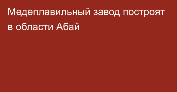 Медеплавильный завод построят в области Абай