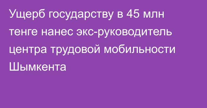 Ущерб государству в 45 млн тенге нанес экс-руководитель центра трудовой мобильности Шымкента