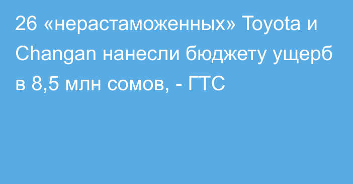 26 «нерастаможенных» Toyota и Changan нанесли бюджету ущерб в 8,5 млн сомов, - ГТС