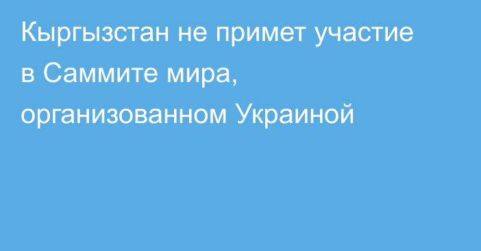 Кыргызстан не примет участие в Саммите мира, организованном Украиной