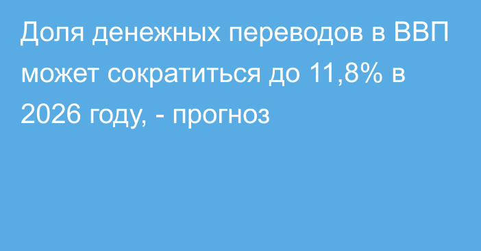 Доля денежных переводов в ВВП может сократиться до 11,8% в 2026 году, - прогноз