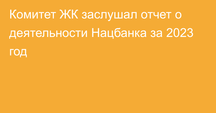 Комитет ЖК заслушал отчет о деятельности Нацбанка за 2023 год