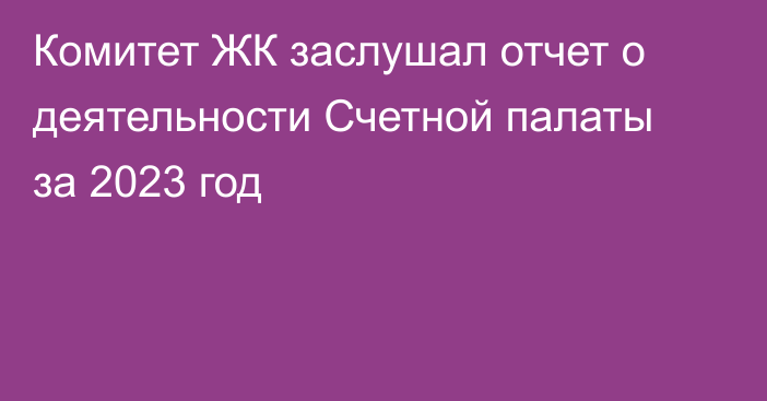 Комитет ЖК заслушал отчет о деятельности Счетной палаты за 2023 год