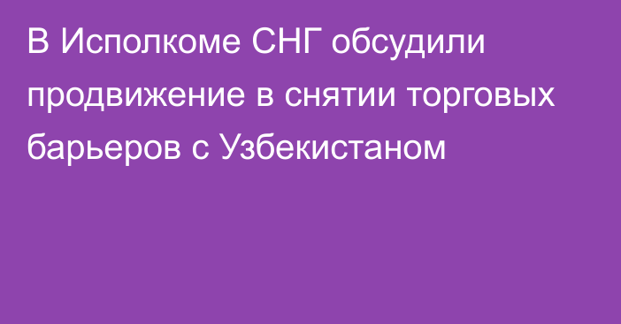 В Исполкоме СНГ обсудили продвижение в снятии торговых барьеров с Узбекистаном