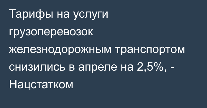 Тарифы на услуги грузоперевозок железнодорожным транспортом снизились в апреле на 2,5%, - Нацстатком