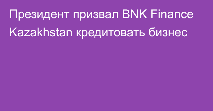 Президент призвал BNK Finance Kazakhstan кредитовать бизнес